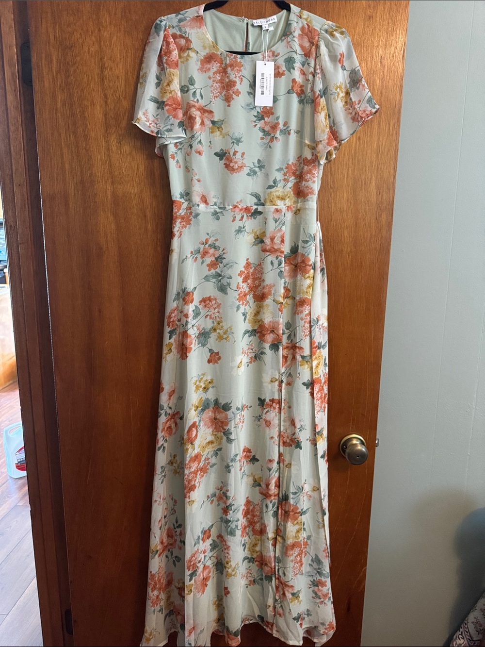 Baltic Born Sage Maxi Dress with Coral and Yellow Floral Print
